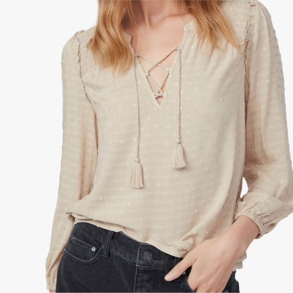 Cream Cuffed Sleeve Tie Front Blouse